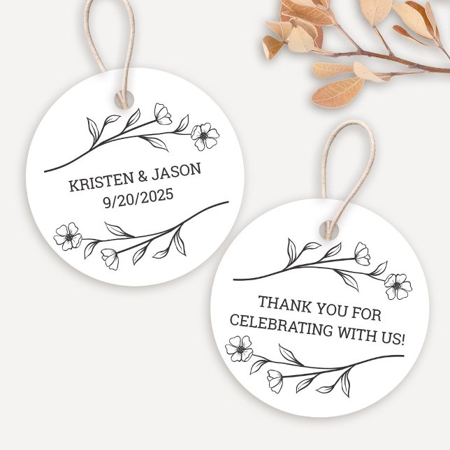 Wildblume Monogram Wedding Tag Geschenkanhänger (Wildflower Monogram Wedding Tags by Fiesta Valley Print)