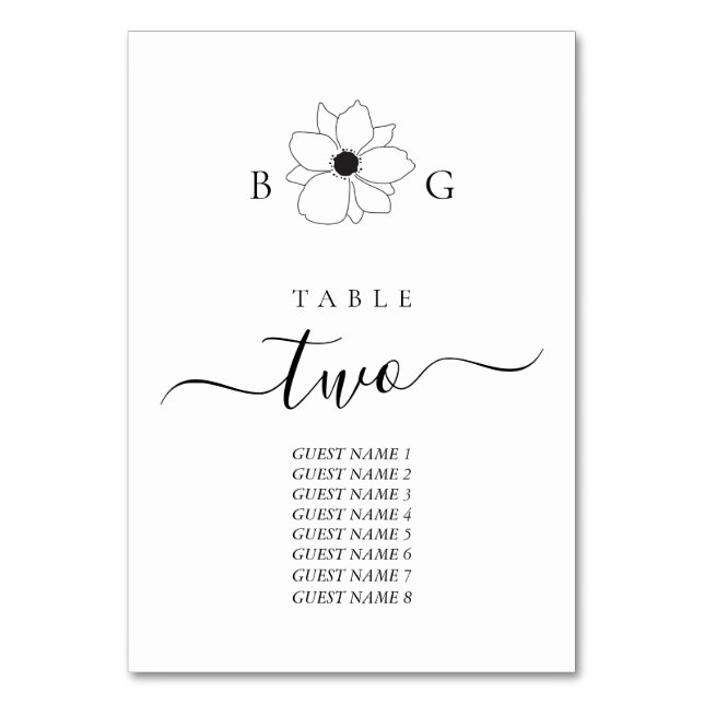 Wildblume Monogram Wedding Tischnummer (Vorderseite)