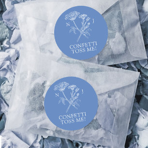 Wildblume Monogramm blauer Konfetti wirft mir Runder Aufkleber