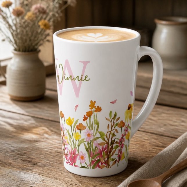 Wildblume Monogramm große Latte-Tasse Milchtasse (Von Creator hochgeladen)