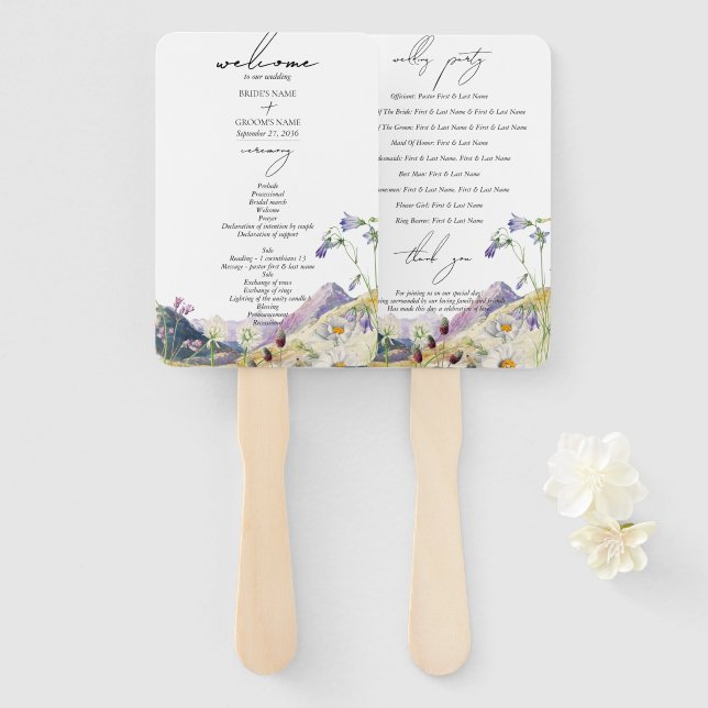 Wildblume Mountain Itinerary Wedding Programm Fächer (Vorne und Hinten)