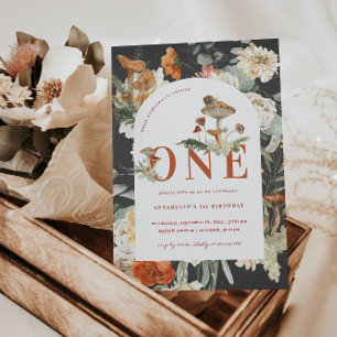Wildblume Mushroom   Boho 1. Geburtstag Einladung