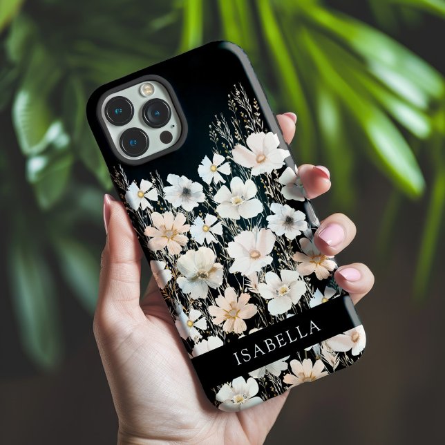 Wildblume Muster auf Schwarz Personalisiert Case-Mate iPhone Hülle (Von Creator hochgeladen)