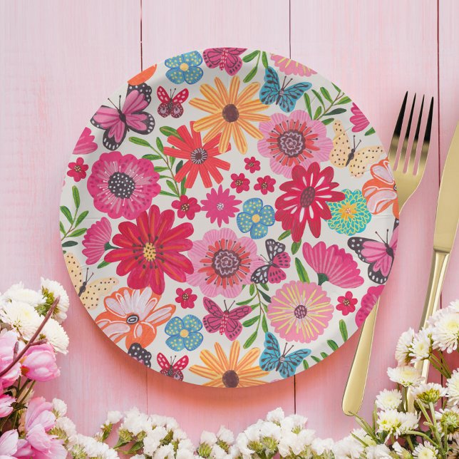 Wildblume Muster Brautparty Pappteller (Bright Wildflower Pattern Bridal Shower Paper Plates)