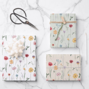 Wildblume-Muster für Wiese Cottagecore Boho Vibe Geschenkpapier Set