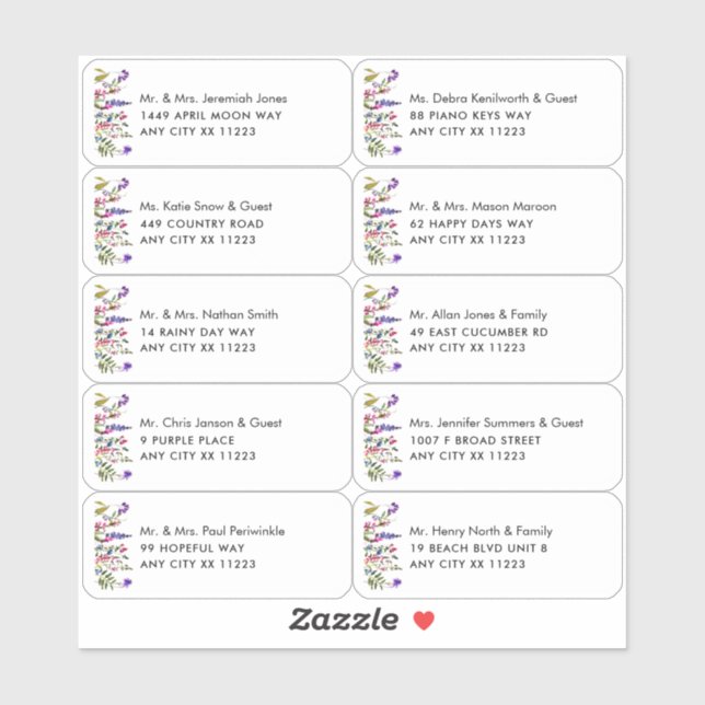 Wildblume Name Wedding Guest Address Labels (Blatt)