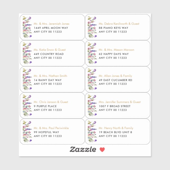 Wildblume Name Wedding Guest Address Labels (Blatt)