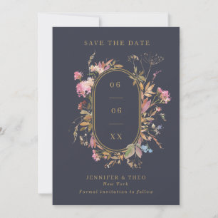 Wildblume Navy & Gold Frame Wedding Foto Save The Date