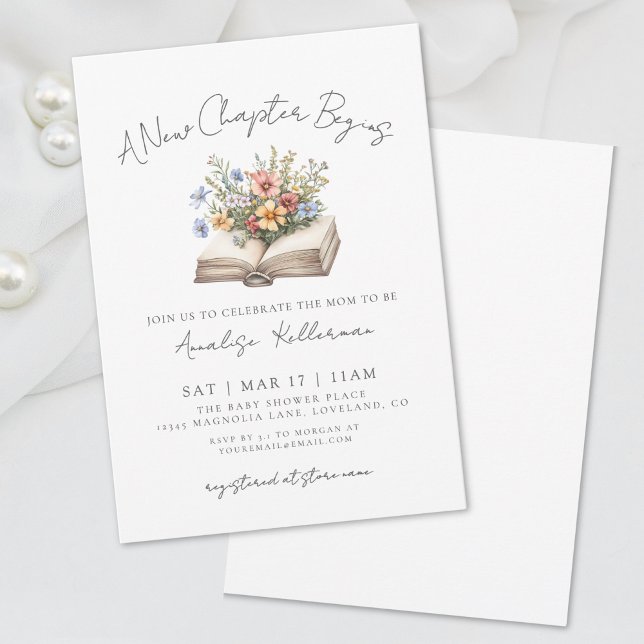 Wildblume Neues Kapitel Babydusche Einladung (Wildflower New Chapter Book Baby Shower Invitation)