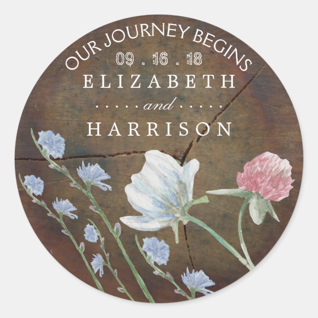 Wildblume Oak Wood Gastgeschenk Hochzeit Runder Aufkleber (Vorderseite)