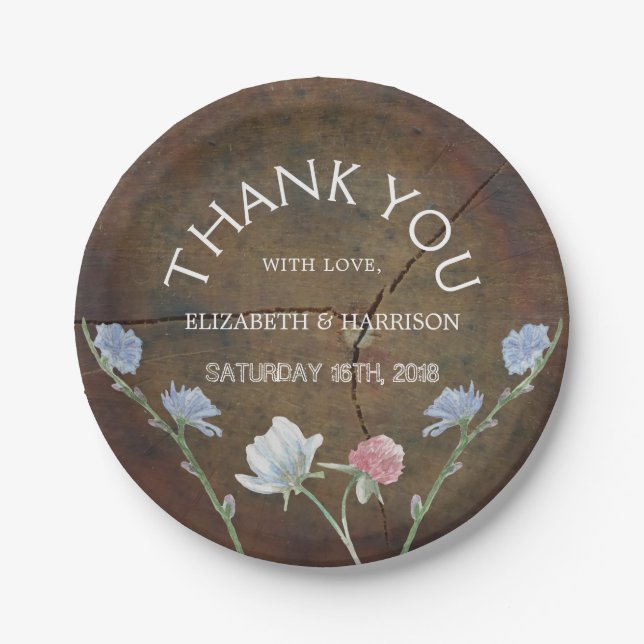 Wildblume Oak Wood Wedding Pappteller (Vorderseite)