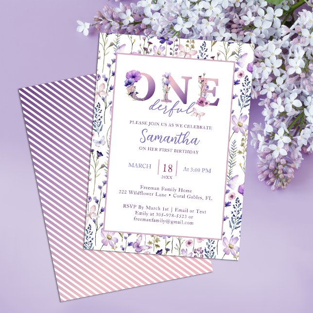 Wildblume ONEderful Girl's 1st Birthday Einladung (Wildflower 1st birthday Invite)