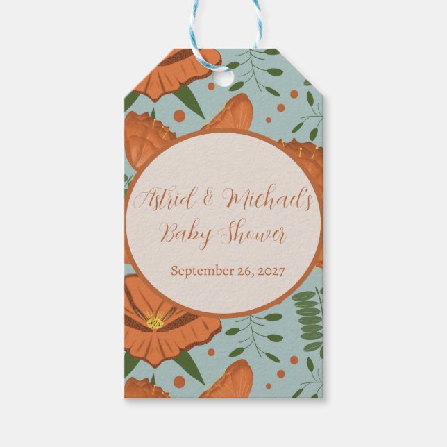 Wildblume Orange Poppy Babydusche| Frühjahrsgarten Geschenkanhänger (Vorderseite)