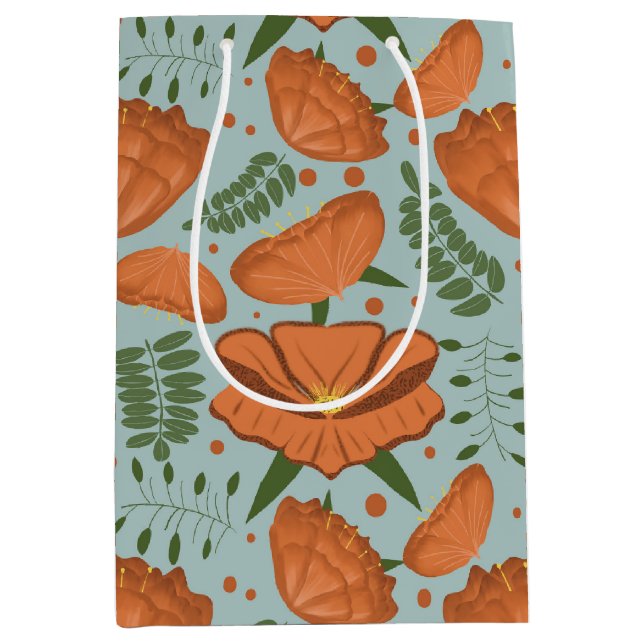 Wildblume Orange Poppy Babydusche Mittlere Geschenktüte (Vorderseite)