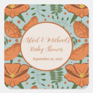 Wildblume Orange Poppy Babydusche Quadratischer Aufkleber