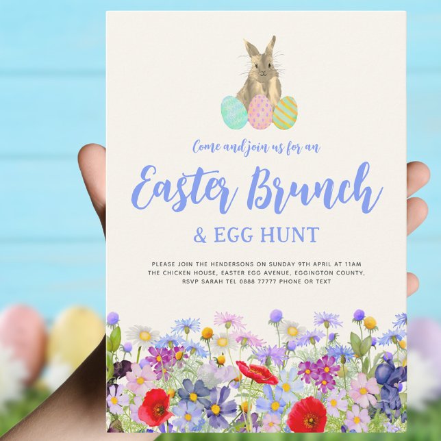 Wildblume Ostergeblasener Brunch und Eierjagd Einladung (Easter brunch and egg hunt boho wildflower bunny invitation )