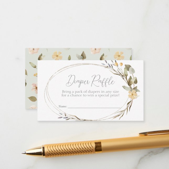 Wildblume Oval Baby Duschkabine Windeln Raffle Tic Begleitkarte (Vorderseite/Rückseite Beispiel)