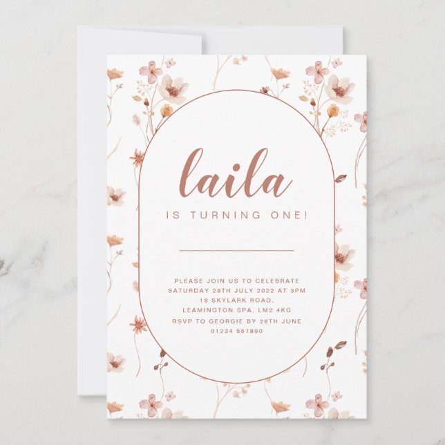 Wildblume Oval Geburtstag Einladung (Vorderseite)