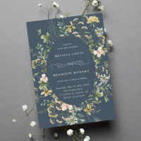 Wildblume Oval Rahmen Hochzeit Navy Blue