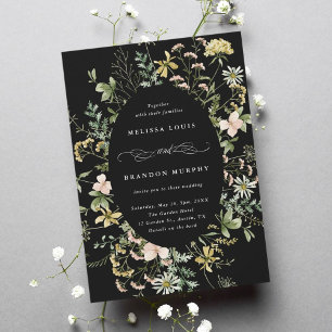 Wildblume Oval Rahmen Hochzeitschwarz Einladung