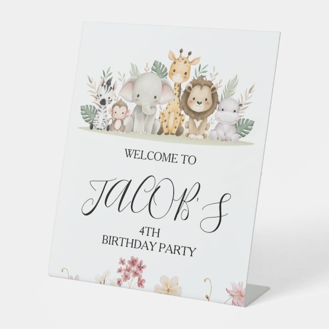 Wildblume Party Animal Safari Begrüßungszeichen Sockelschild (Vorderseite)