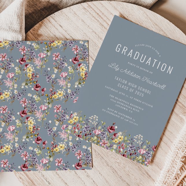 Wildblume Pattern Dusty Blue Graduation Party Einladung (Von Creator hochgeladen)