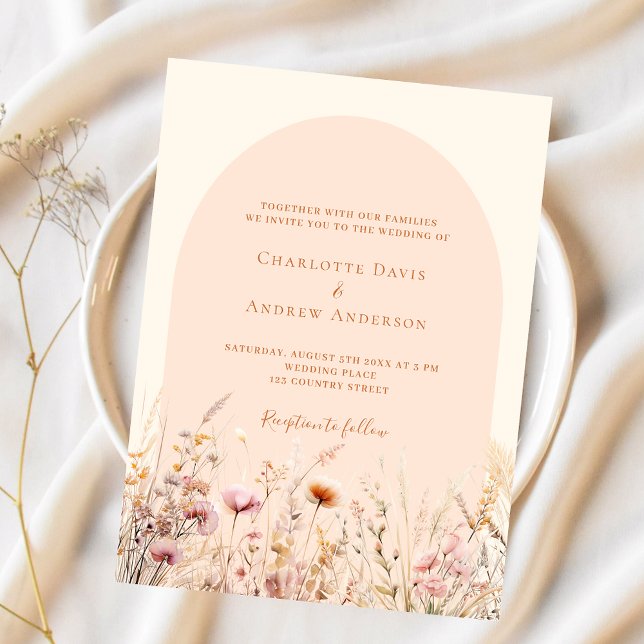 Wildblume Peach arch Budget Hochzeitseinladung (Von Creator hochgeladen)