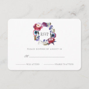 Wildblume Peony Floral mit Federn  UAWG RSVP Karte