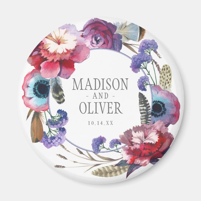 Wildblume Peony Floral with Feathers | Hochzeit Magnet (Vorne)