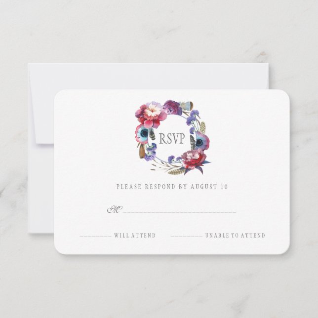 Wildblume Peony Floral with Feathers | UAWG RSVP Karte (Vorderseite)