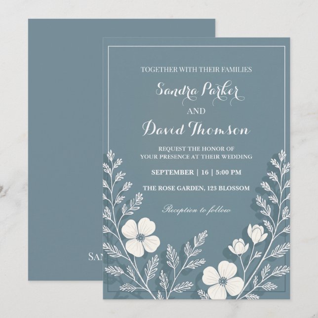 Wildblume periwinkle Hochzeit Einladung (Vorne/Hinten)
