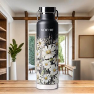 Wildblume Personalisiert Name Floral Black Trinkflasche