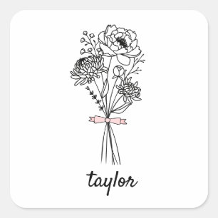 Wildblume Personalisierter Name Quadratischer Aufkleber