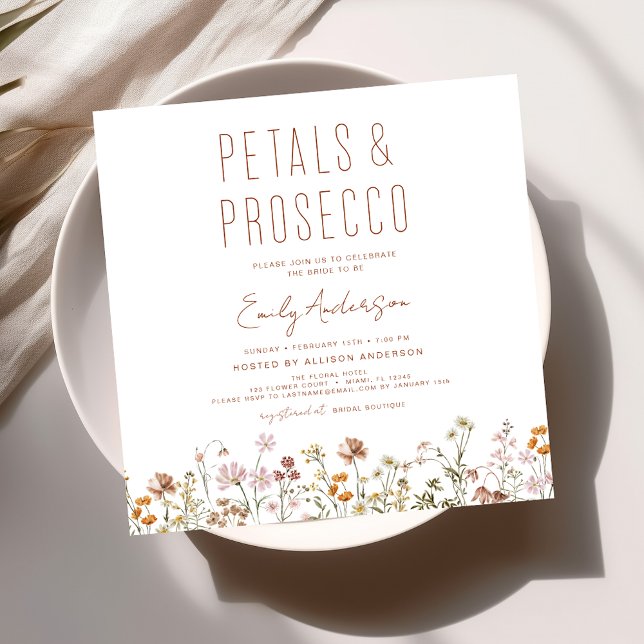 Wildblume Petals & Prosecco Brautparty Einladung (Von Creator hochgeladen)