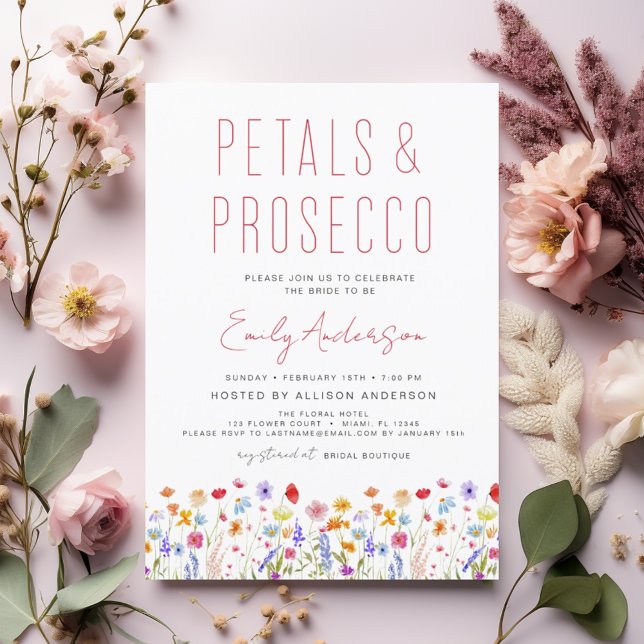 Wildblume Petals & Prosecco Brautparty Einladung (Von Creator hochgeladen)