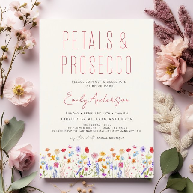 Wildblume Petals & Prosecco Brautparty Einladung (Von Creator hochgeladen)