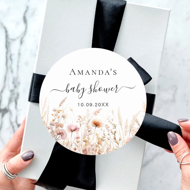 Wildblume pfirsichrosa Babydusche Runder Aufkleber (Von Creator hochgeladen)