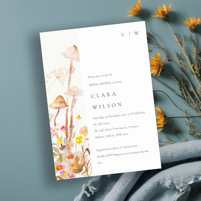 Wildblume Pilz Herbst Botanisches Brautparty Einladung (Von Creator hochgeladen)