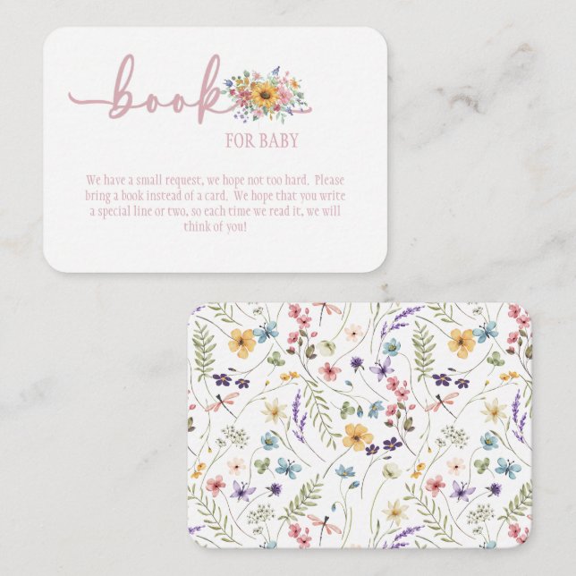 Wildblume Pink Babydusche buchen für Babykarte Begleitkarte (Vorne/Hinten)
