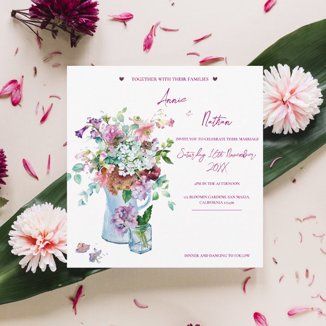 Wildblume Pink Blumenzwiebelhochzeit Einladung (Wildflower Pink Watercolor Floral Wedding Invite)
