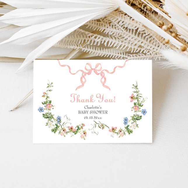 Wildblume Pink Bow Babydusche Danke Karte (Von Creator hochgeladen)
