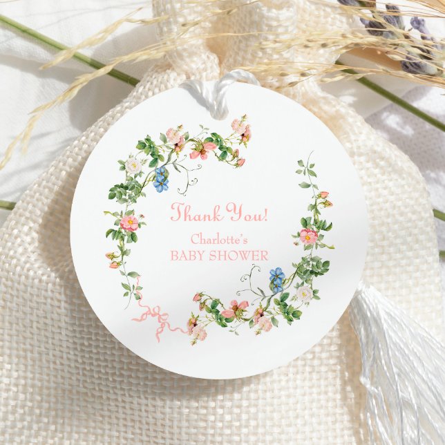 Wildblume Pink Bow Babydusche Geschenkanhänger (Von Creator hochgeladen)