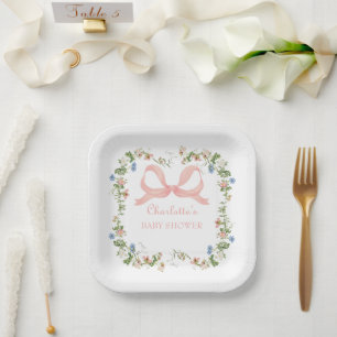 Wildblume Pink Bow Babydusche Pappteller