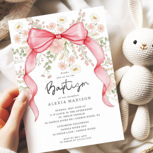 Wildblume Pink Bow Taufe Einladung