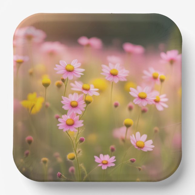 Wildblume Pink Daisies Pappteller (Vorderseite)