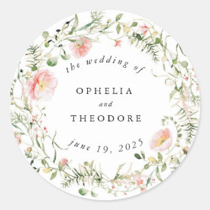 Wildblume Pink Watercolor Gastgeschenk Hochzeit Da Runder Aufkleber
