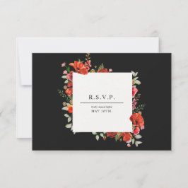 Wildblume Poppy Botanical Dark Wedding RSVP Karte