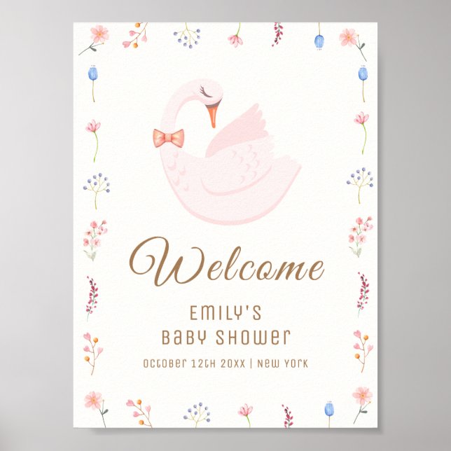 Wildblume Princess Swan Girl Babydusche Willkommen Poster (Vorne)
