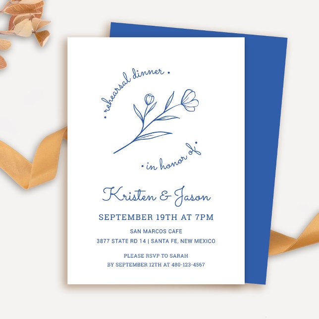 Wildblume Probe Abendessen Einladung in Kobalt (Wildflower Rehearsal Dinner Invitation in Cobalt Blue)