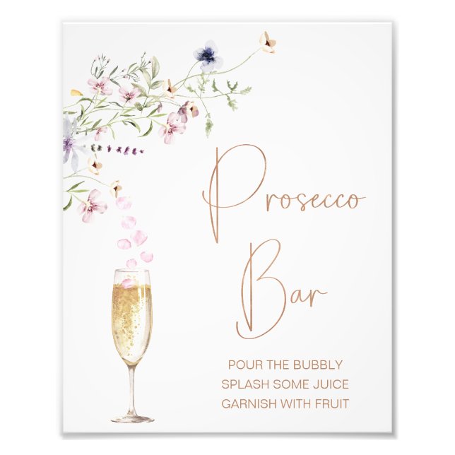 Wildblume Prosecco Bar Brautparty Unterschrift Fotodruck (Vorne)